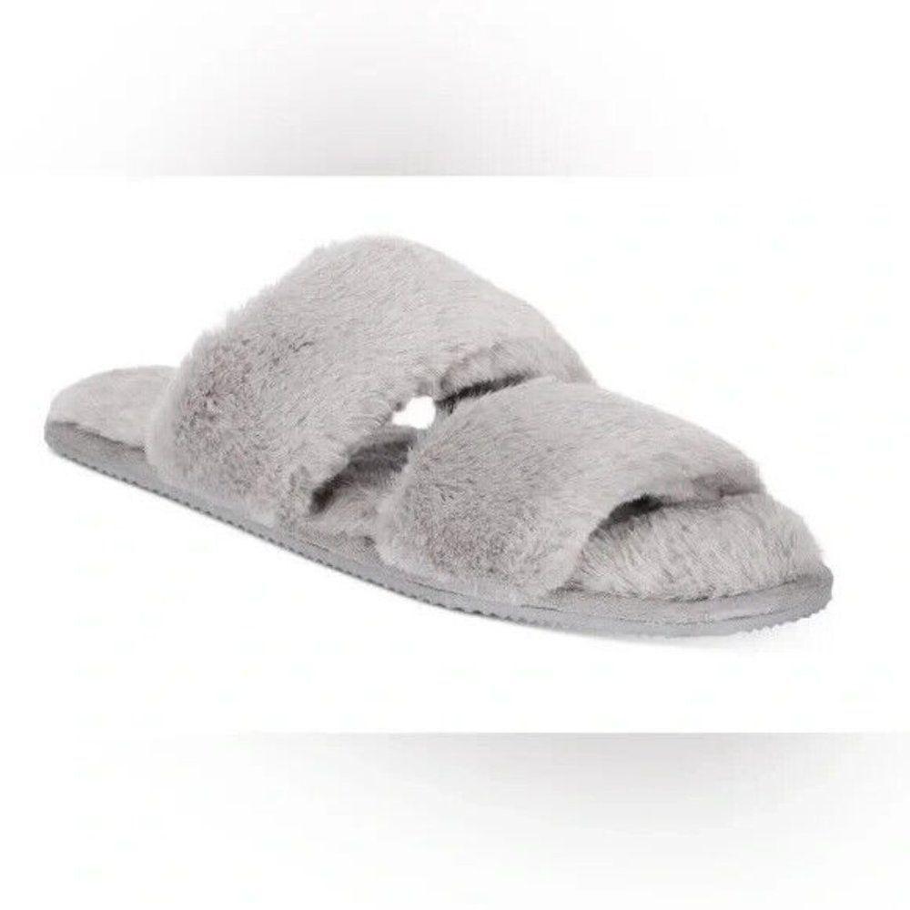 Alfani Women's Faux Fur Slide Boxed Slippers Tornado Grey Medium New